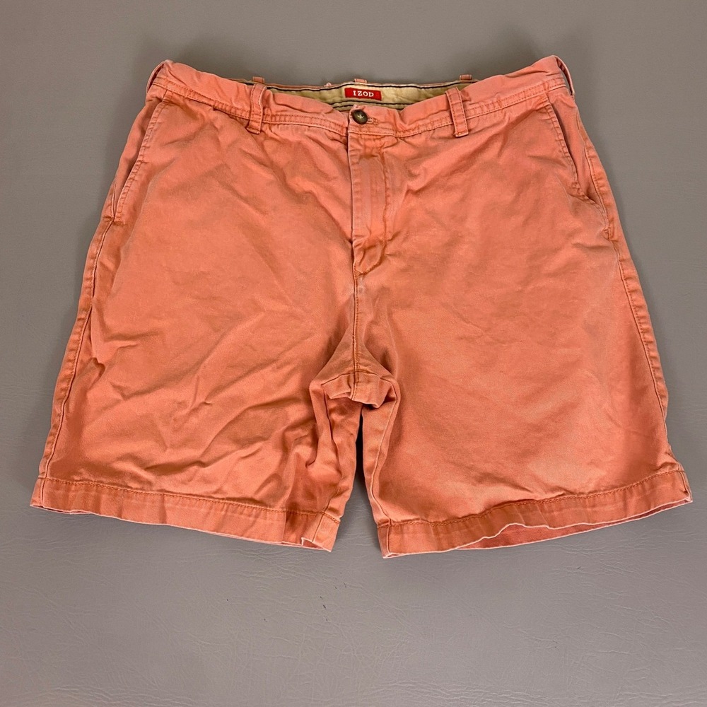 IZOD Shorts Men's Size 38 Inseam 9 Salmon Pink Coral‎ Cotton Flat Chino *Flaws*